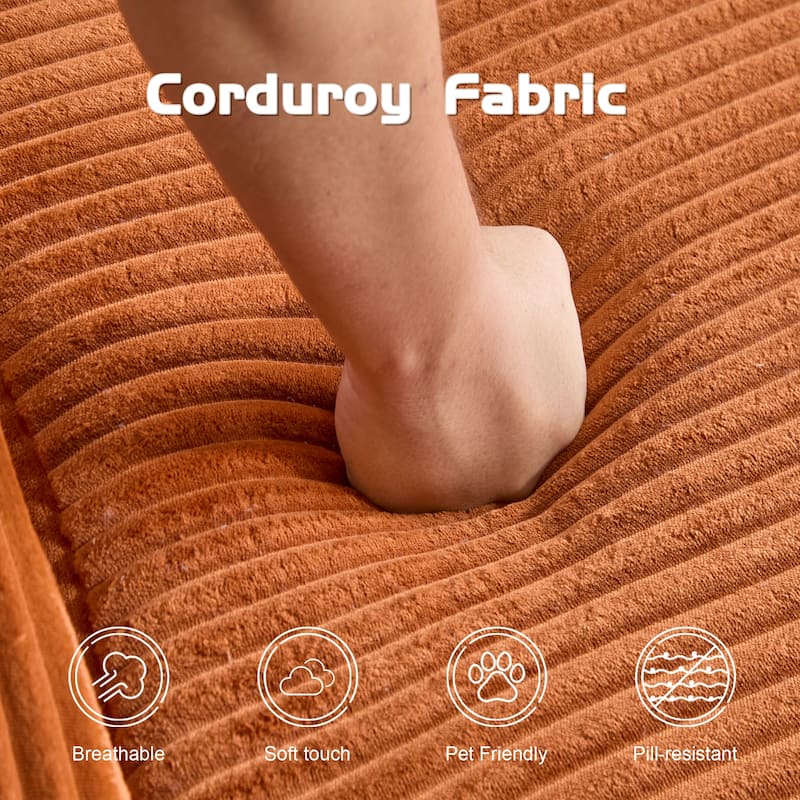 Floor Corduroy Deep Seat Loveseat Sofa with Folding Mattress Convertible Sleeper Sofa Bed with Reversible Cushion and Pillows
