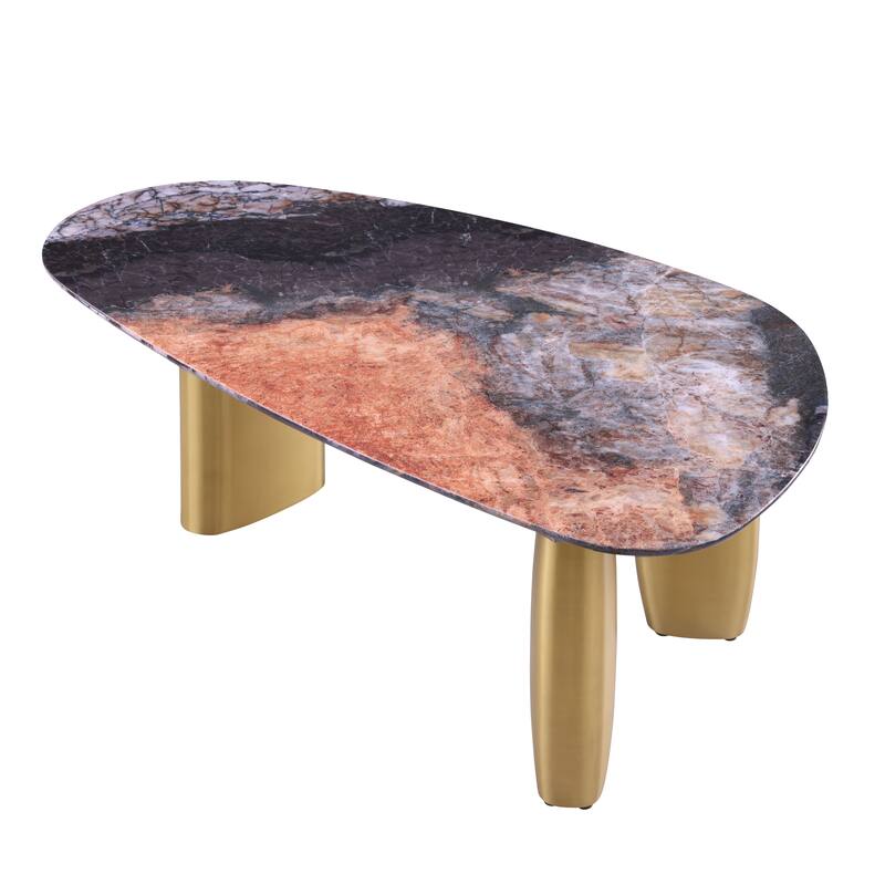 Furniture of America Luvien Modern Multi-Color Sintered Stone Top Coffee Table with Gold Legs
