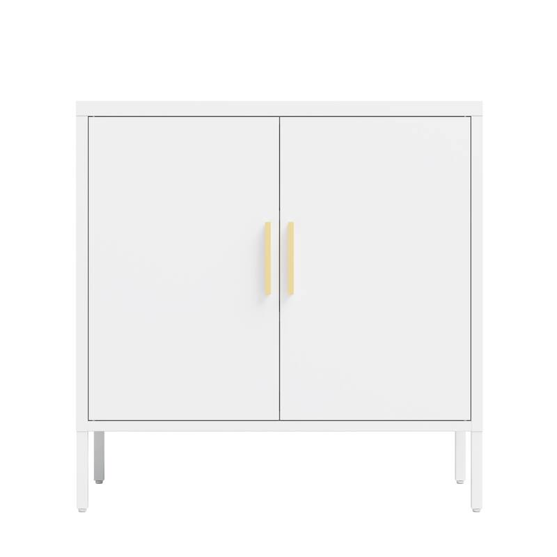 Metal Storage Cabinet with 2 Doors and 2 Adjustable Shelves, Steel Lockable Garage Storage Cabinet - White