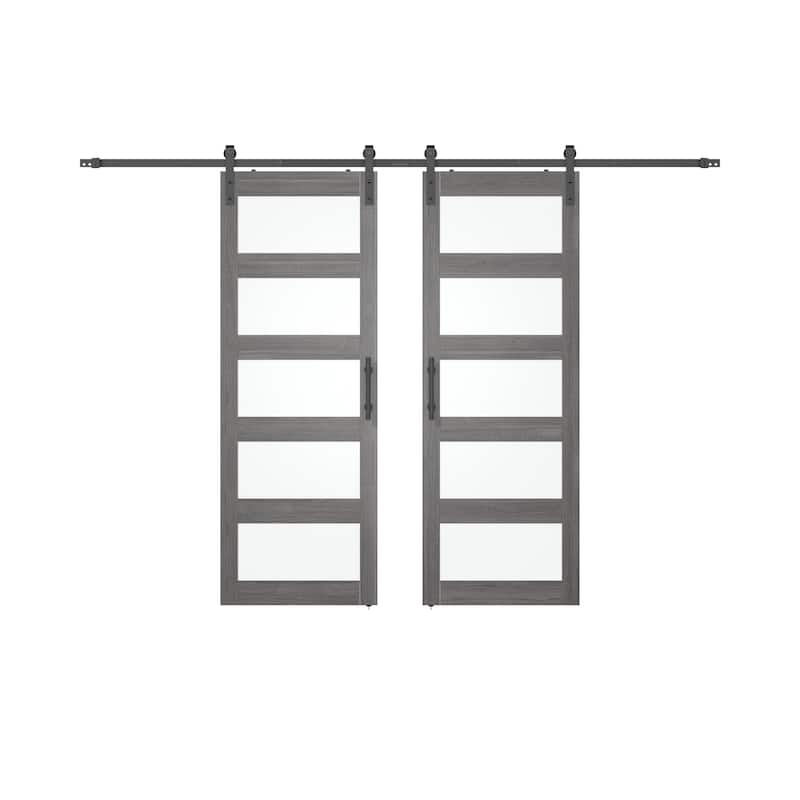 Sanding 30in./36in./42in.x 84in. 5 Frosted Glass White/Grey PVC Surface MDF Sliding Barn Door With Hardware Kit