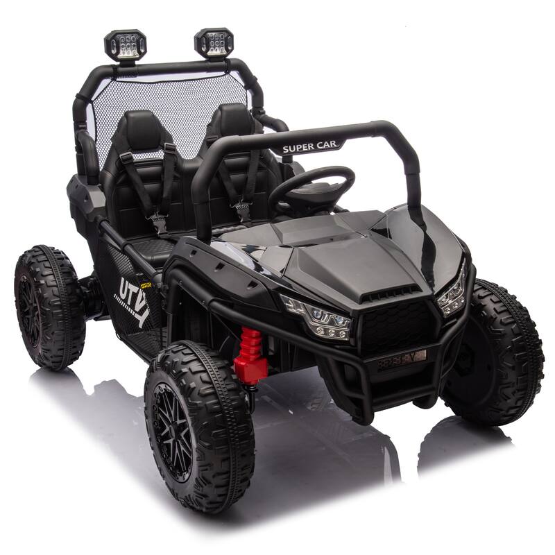 24V Ride On UTV for Kids with Parental Remote, Bluetooth, and LED Lights, 4-Wheel Suspension - Black