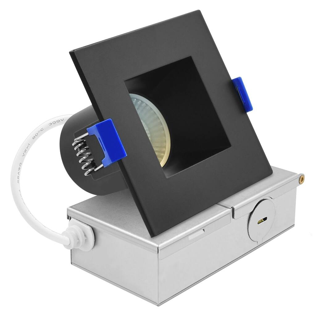 Luxrite 3 in. Square LED Recessed Ceiling Light J-Box 8W 5CCT 530 Lumens Wet Rated Black Trim