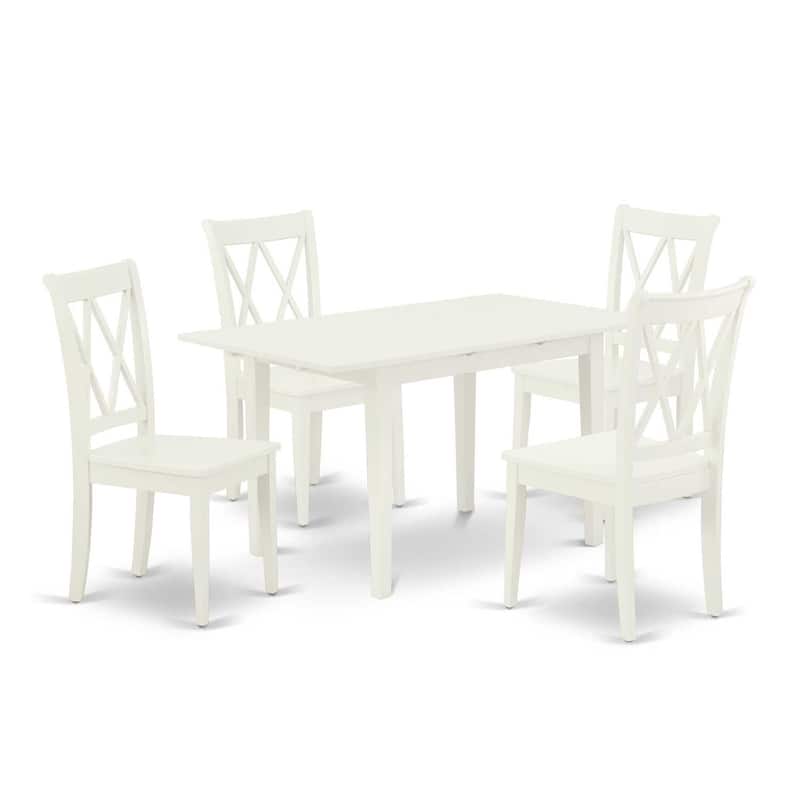 HomeStock 5-Pc Linen White Finish Solid Wood Top-Rectangular Dining Room Set with Butterfly Leaf-Seats 4