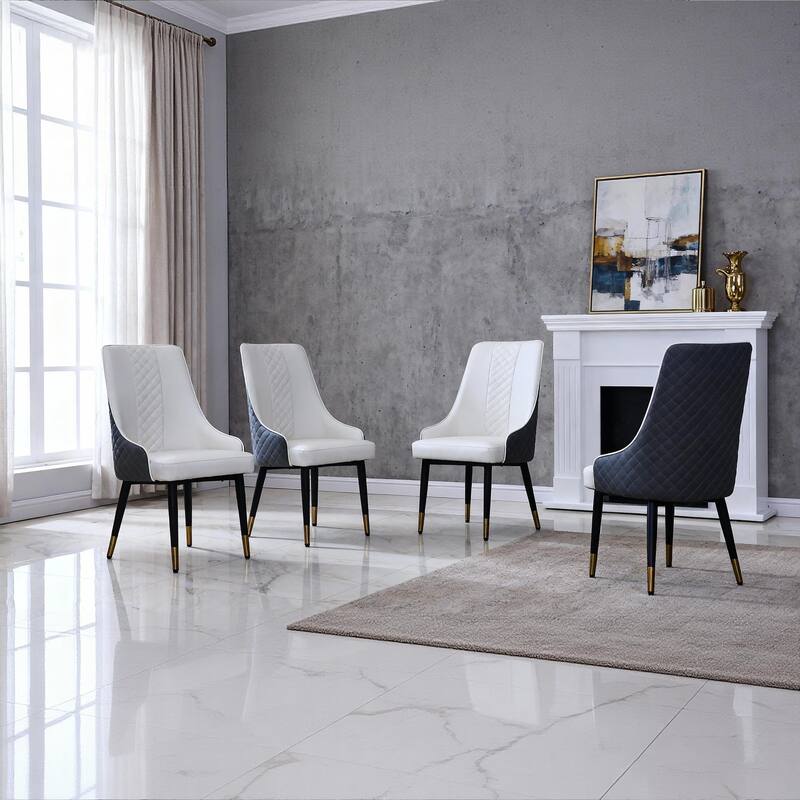 Ergonomic PU Leather Dining Chair High-Back Kitchen Chair with Steel Legs, Set of 2