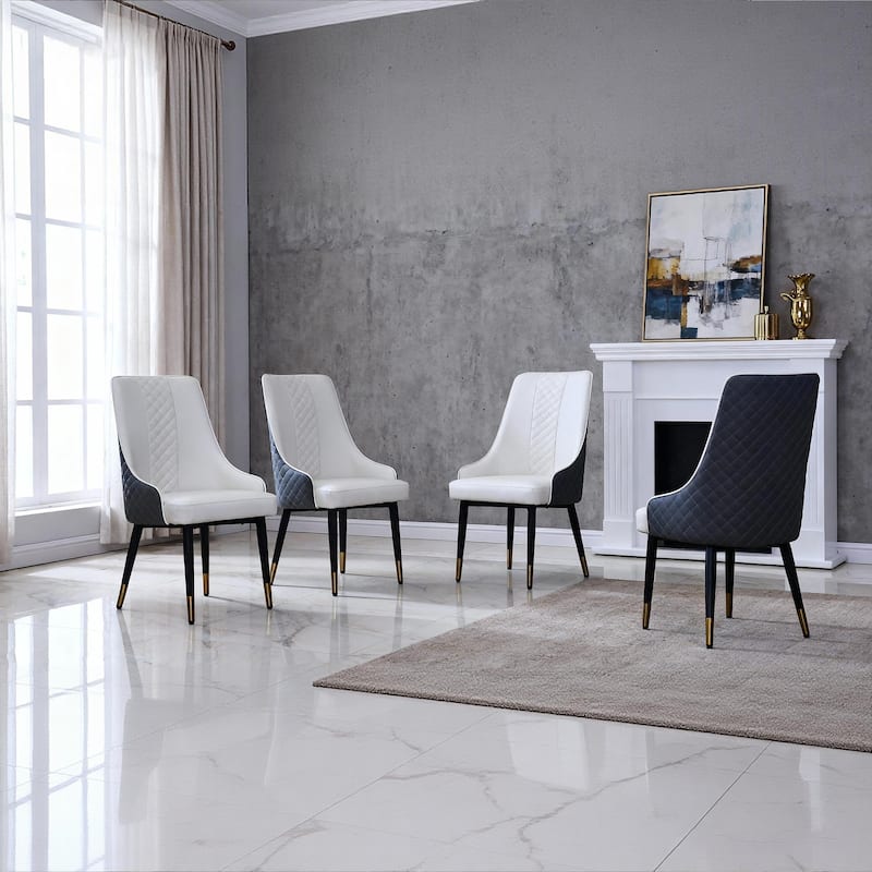 Set of 2 PU Leather Dining Chairs - Ergonomic High-Back Kitchen Chairs with Carbon Steel Legs, Waterproof & Easy Clean