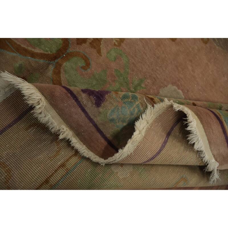 Hand Knotted Oriental 100% Wool Carpet Traditional Floral Oranges & Rust Art Deco Area Rug - 11' 9'' X 8' 11''