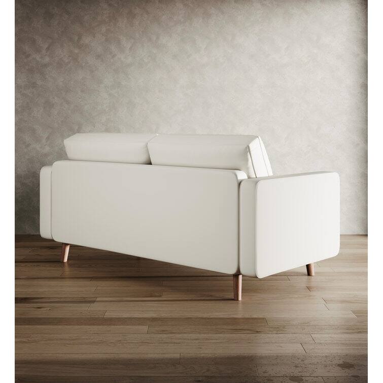 Stateside Mid-Century Square Arm Leather Covered Loveseat Sofa 59''