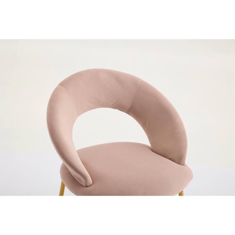 Set of 1 Velvet Dining Chair with Curved Backrest and Gold Metal Legs