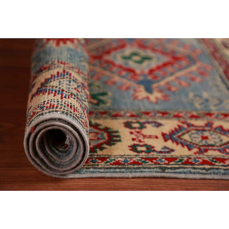 Light Blue Kazak Traditional Foyer Rug Handmade Wool Carpet - 2'7"x 4'0"