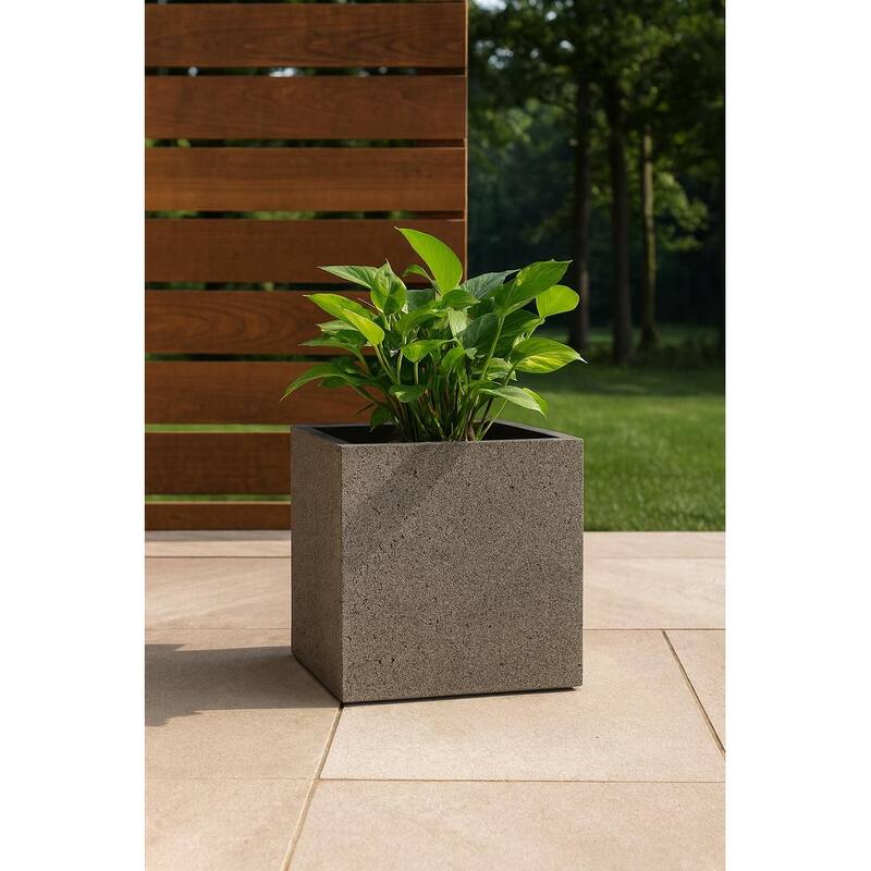 Grigio XL Cube Planter 19.75"W x 19.75"H Fiberglass Stone Resin, Lightweight, Frost & UV Resistant - 15.75"W x 15.75"H