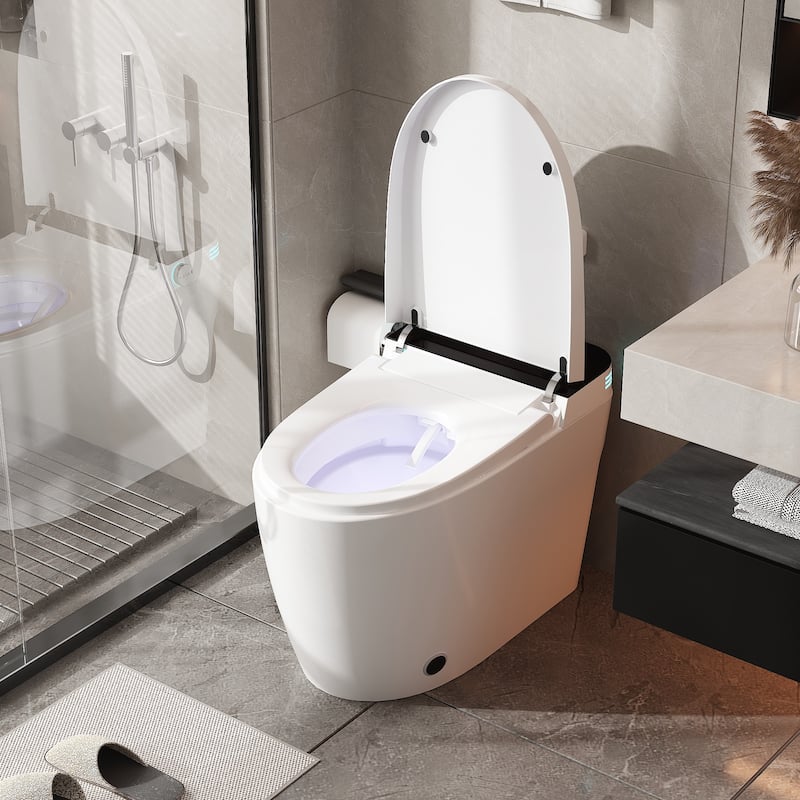 Smart Toilet Heated Seat, Warm Air Dryer, UV-C Sterilization, Auto Flush & Remote Control, One-Piece Intelligent Toilet