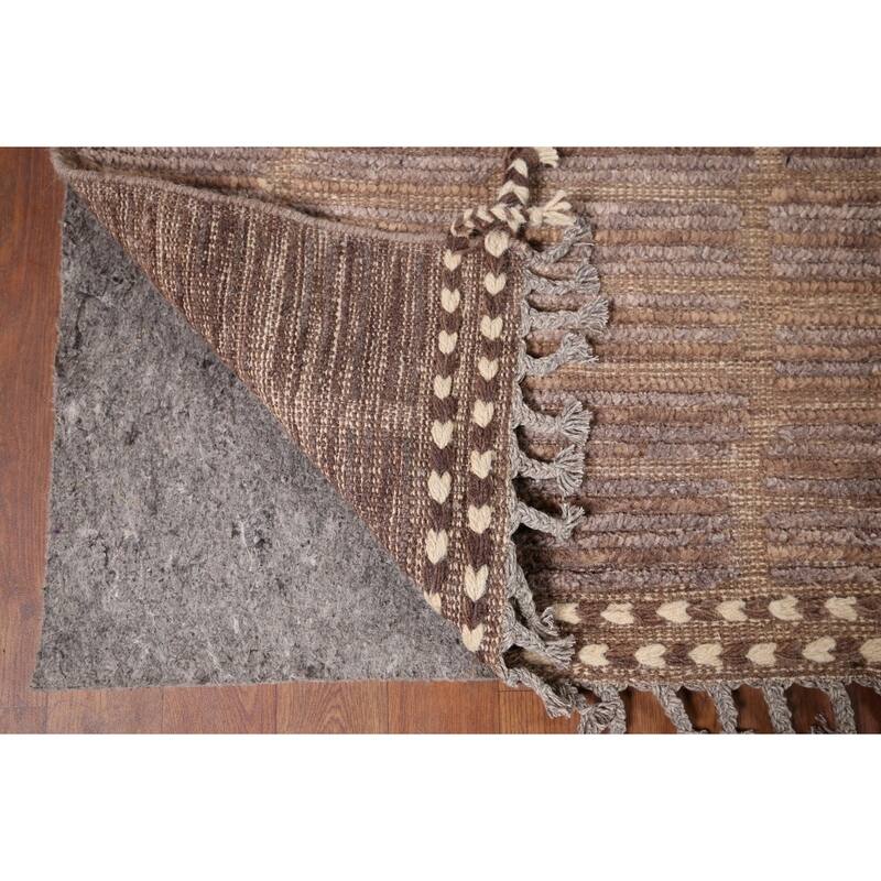 Hand Knotted Oriental 100% Wool Carpet Modern All-Over Brown Moroccan Area Rug - 13' 1'' X 8' 9''