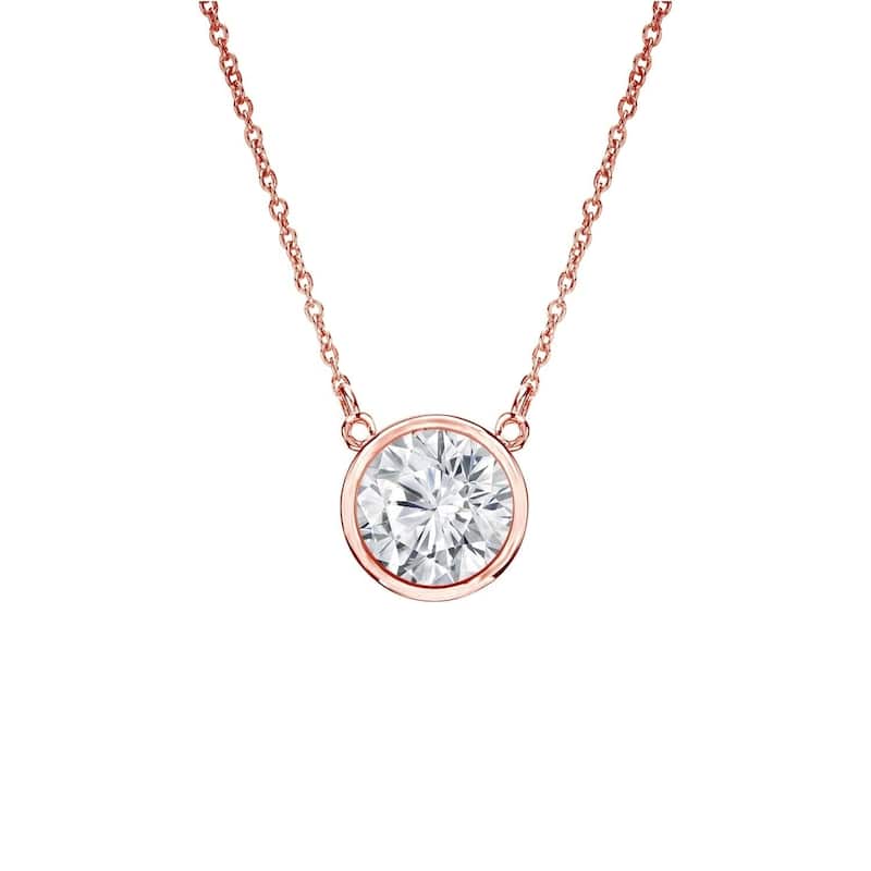 Auriya 1/3ctw Round Solitaire Diamond Necklace 14k Gold Bezel-set - 4.4mm (H-I, VS1-VS2)
