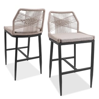 Rattan Height Bar Stools with Back and Cushions Set of 2
