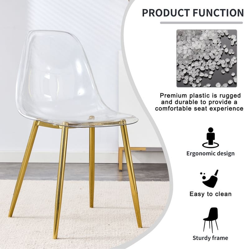 Modern Simple Plastic Dining Chair With Plating Metal Leg, Set of 4