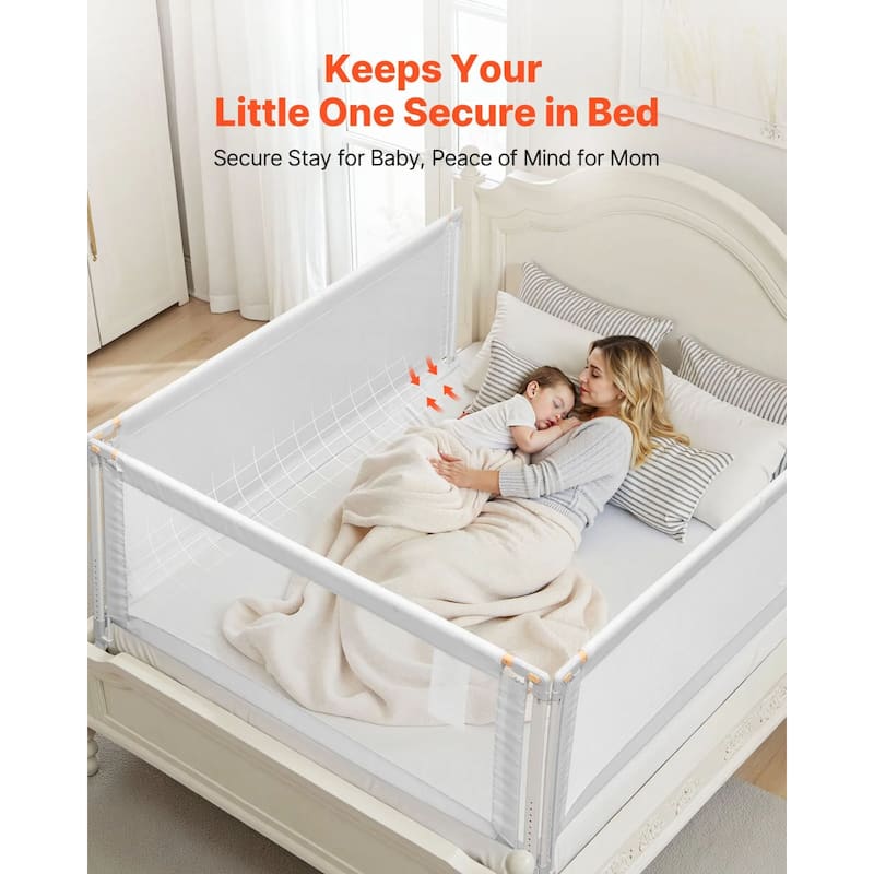 Grey Steel Oxford Fabric Kids Bed Rails with Mesh Adjustable Height for Everyday Use