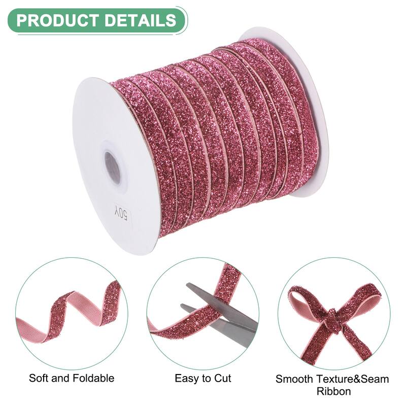 1 Pack Metallic Glitters Velvet Ribbon,3/8"x50 Yards for Gift - Pink