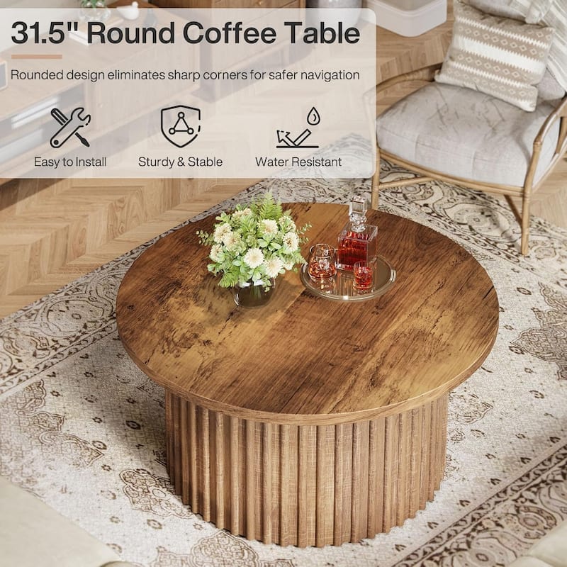 31.5" Round Coffee Table, Farmhouse Circle Coffee Table Accent Center Table