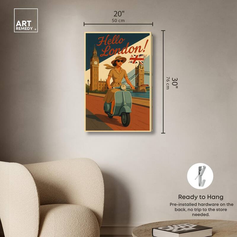 Scooter English Travel Canvas by Art Remedy, Gallery Wrapped