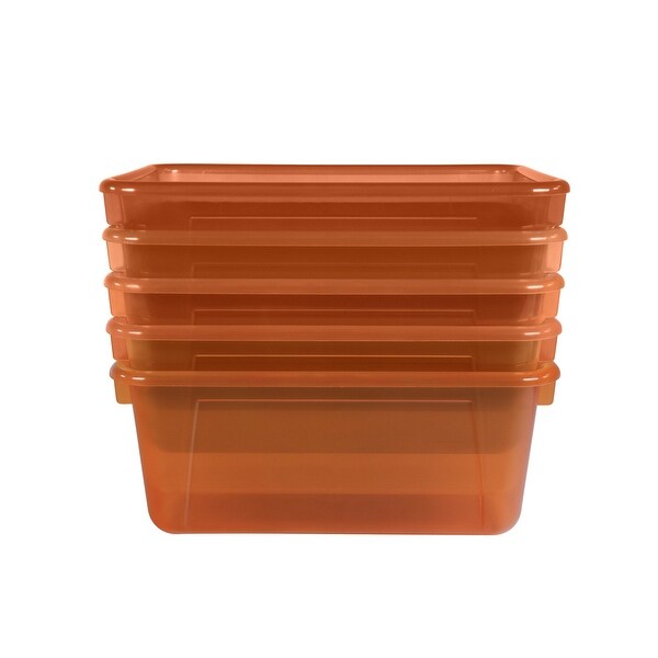 School Smart Translucent Cubby Bin, Small, 12 x 8 x 5 Inches, Candy Orange, Pack of 5
