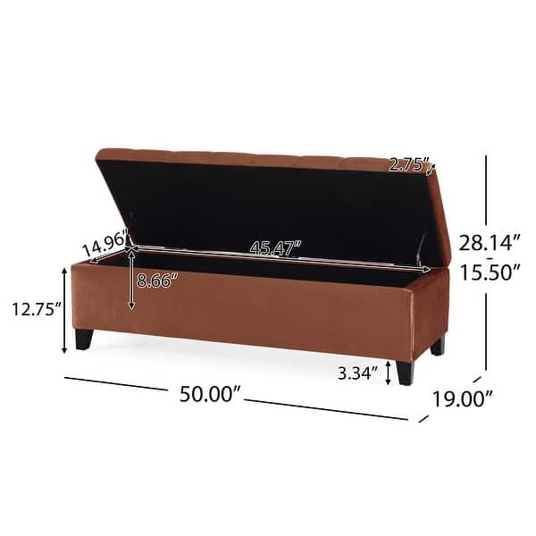 dimension image slide 7 of 10, Mission Tufted Fabric Storage Ottoman Bench by Christopher Knight Home - 50.50"L x 18.75"W x 16.00"H