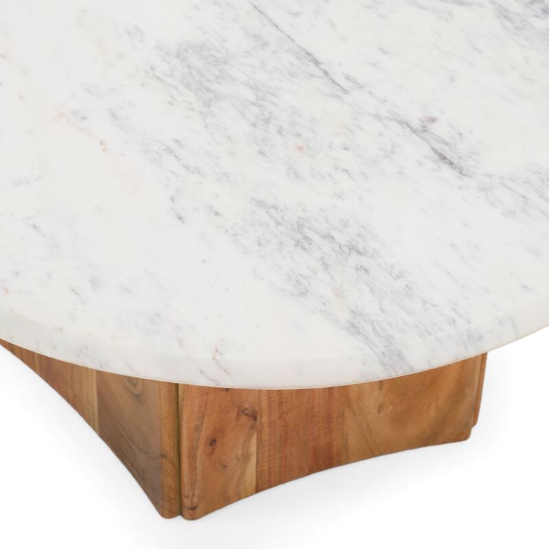 Dillinger Modern White Marble & Mango Wood Coffee Table