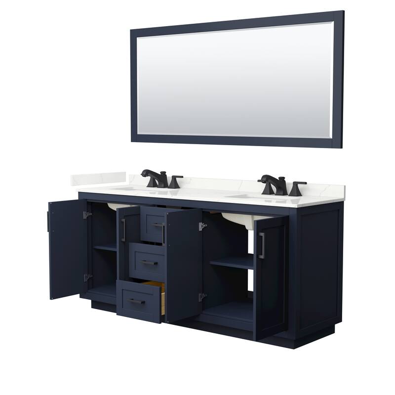 Miranda 72-inch Double Vanity, Quartz Top, 70-inch Mirror