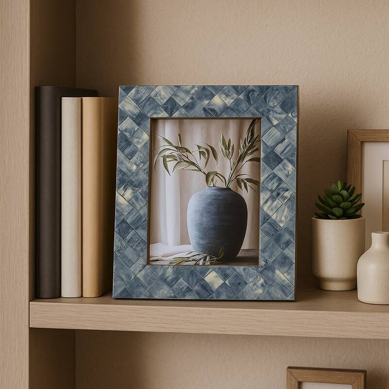 Resin Woven Rectangular Photo Frame - Blue