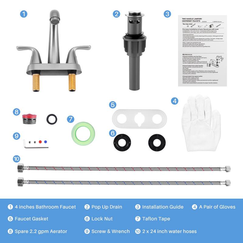 WOWOW 4 in. Centerset Double Handle High Arc Bathroom Sink Faucet