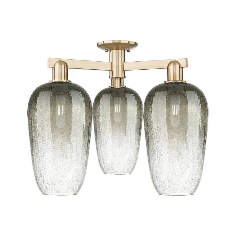 Innovations Lighting Downtown Urban - Brookhaven Flute - 3 Light 25" Semi-Flush Mount - Slate/Champagne Bronze