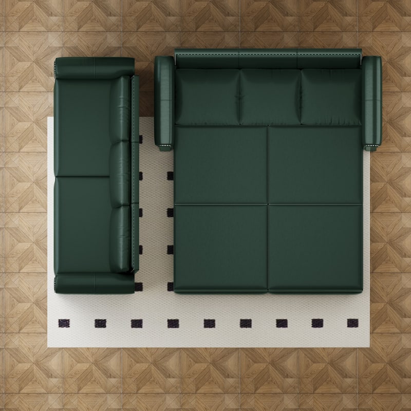 93.7" King Faux Leather Pull Out Sofa Bed, 3-in-1 with Nailhead Trim & Rolled Arm for Living Room Office - Green