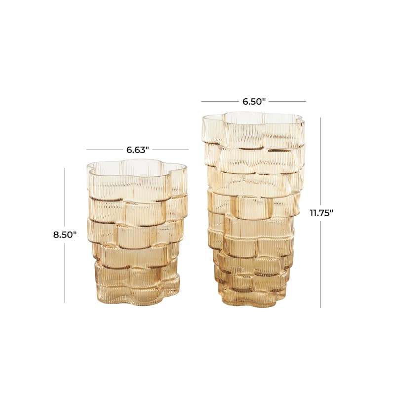 Brown or Blue Glass Ribbed Stacked Flower Vase (Set of 2)