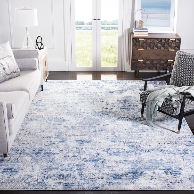SAFAVIEH Amelia Modern Abstract Rug - 8' Square - Navy/Grey - Square