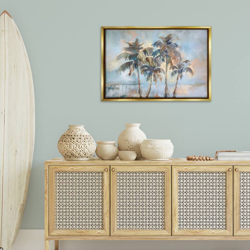 Stupell Cool Palm Trees Sunrise Framed Floater Canvas Wall Art Design By Ramona Murdock