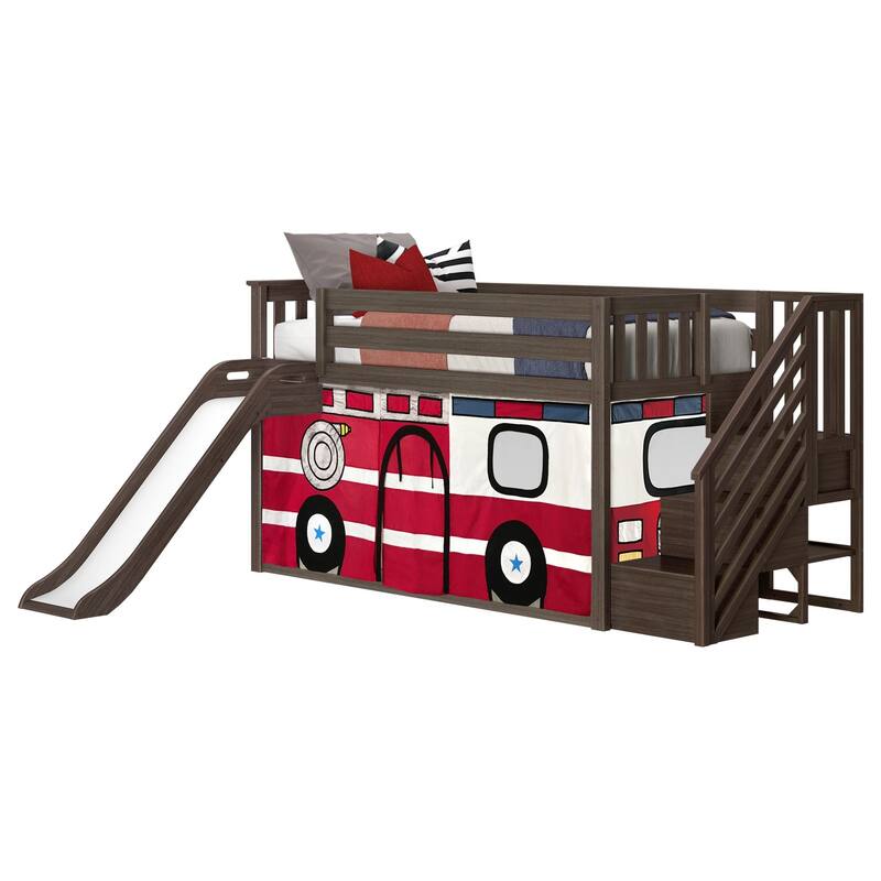 Max and Lily Classic Low Bunk with Stairs, Easy Slide and Curtain
