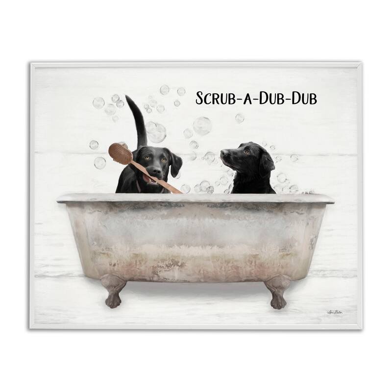 Stupell Scrub a Dub Dub Quote Family Pet Dog Bath Framed Giclee Texturized Art by Lori Deiter - 16 x 20 - White