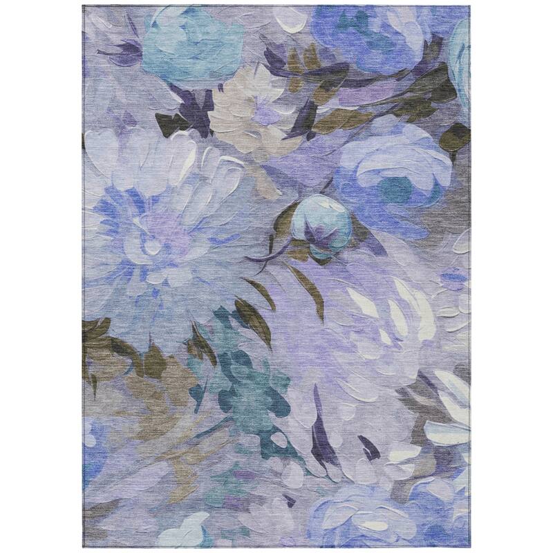 Machine Washable Indoor/ Outdoor Watercolor Floral Chantille Rug