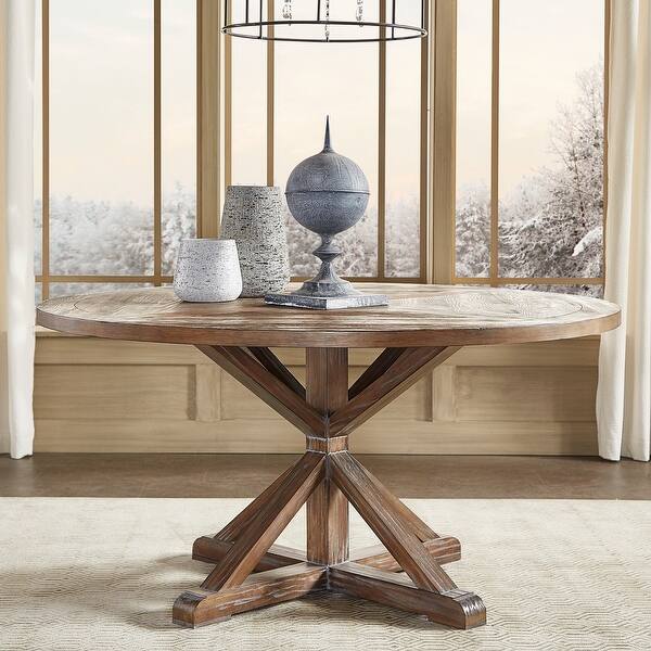 slide 2 of 18, Benchwright Rustic X-base Round Pine Wood Dining Table by iNSPIRE Q Artisan