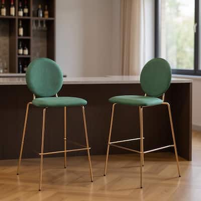 HomeRoots Set of Two 30" Green and Gold Velvet and Steel Bar Height Bar Chairs