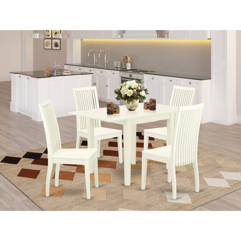 East West Furniture Dining Set- a Rectangle Dining Table with Dropleaf and Kitchen Chairs, Linen White (Pieces Option)