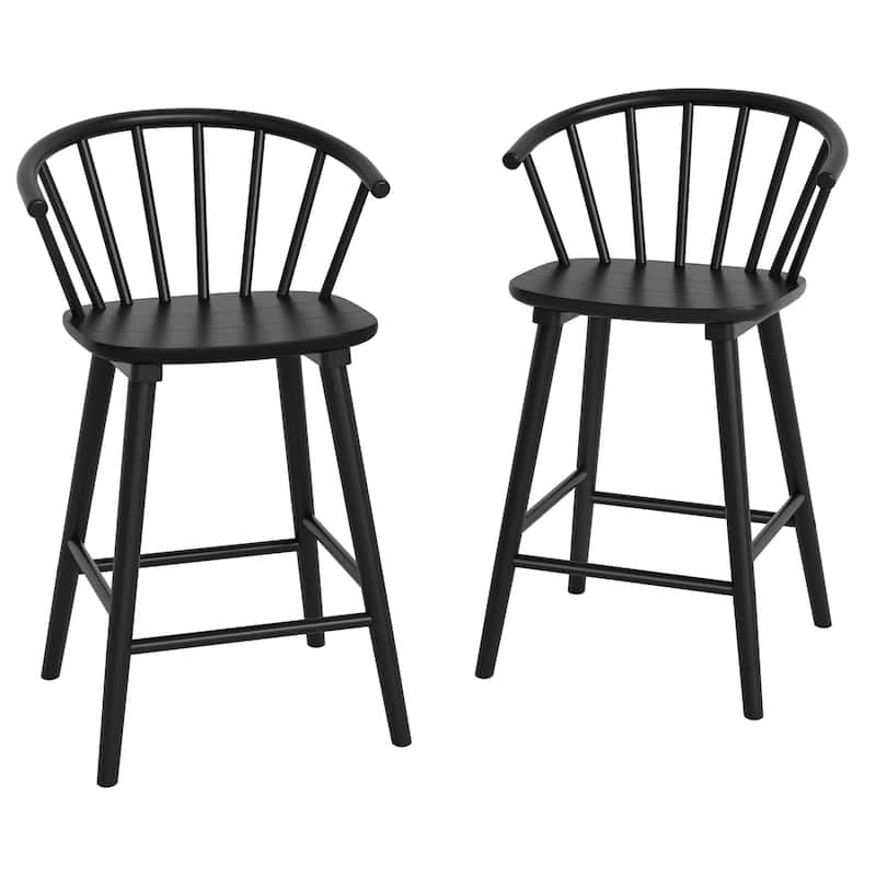 Set of 2 Counter Height 24.in Bar Stools for Kitchen Island with Solid Wood and Spindle Back Barstool