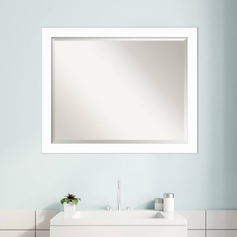 Basic Narrow Beveled Wood Framed Bathroom Vanity Wall Mirror