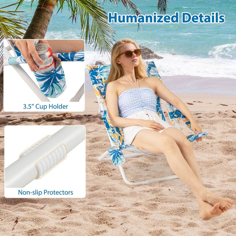 Costway Folding Low Beach Chair, Set of 2 with Padded Head Pillow,