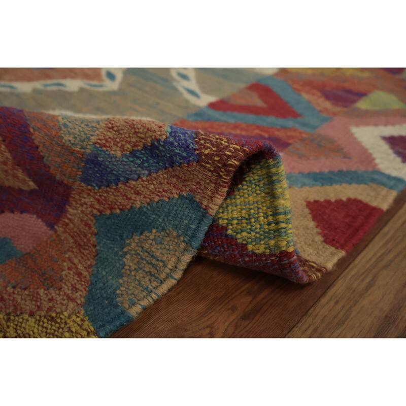 Hand Woven Oriental 100% Wool Carpet Southwestern Tribal Multi-Colored Kilim Area Rug - 9' 8'' X 6' 7''