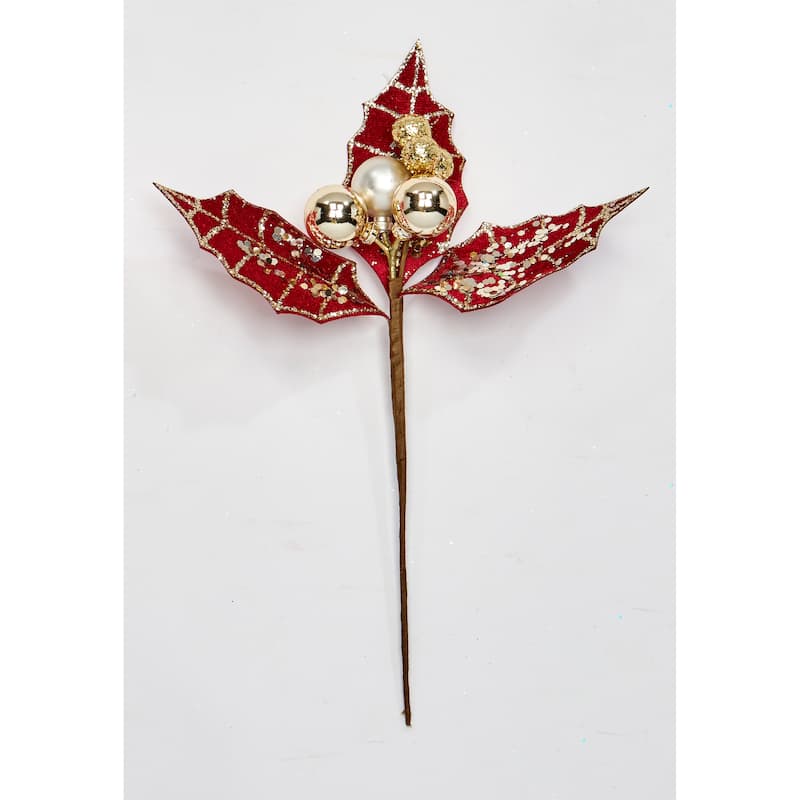 10" Burgundy Glittered Ball & Leaves Spray, Set of 6