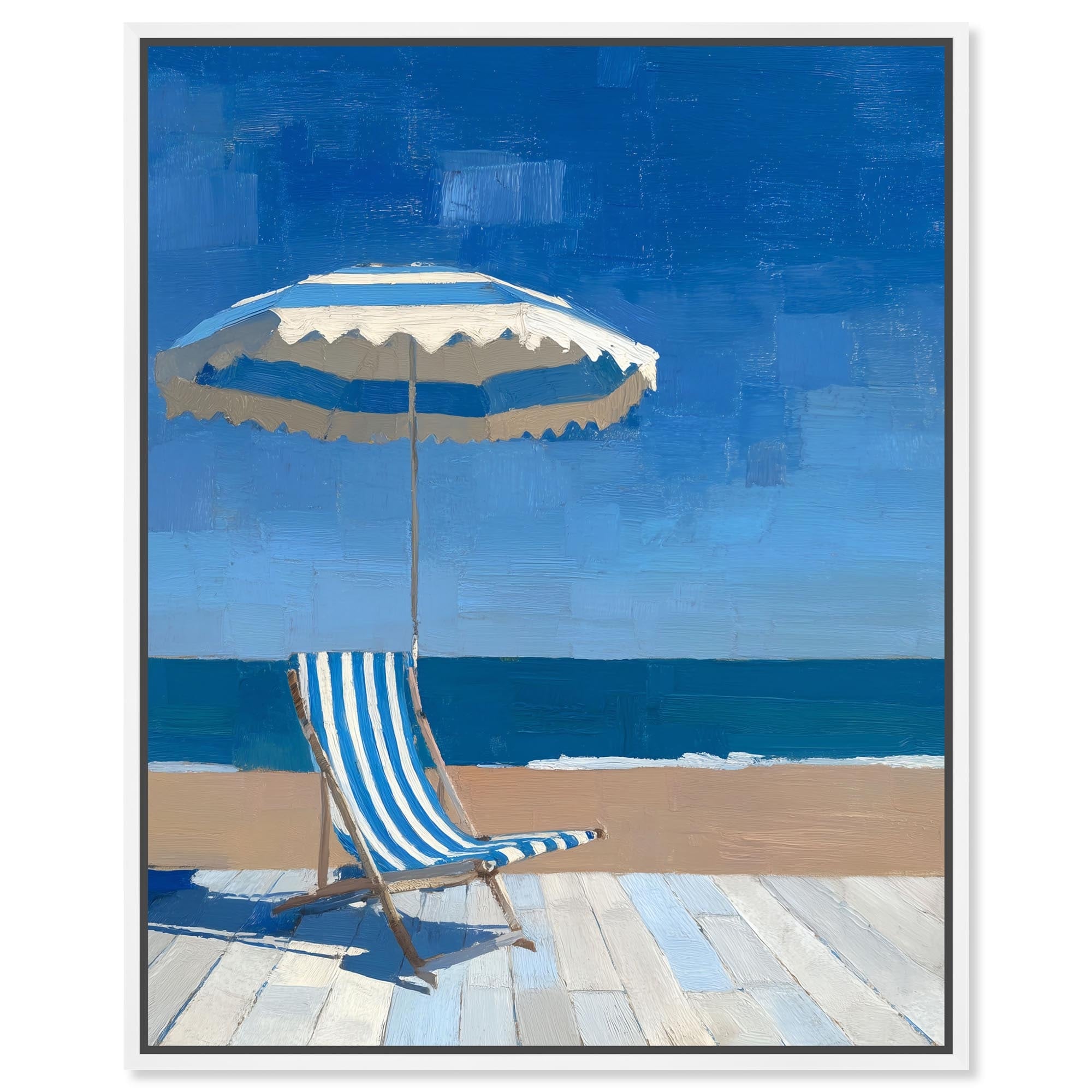 Blue and White Umbrella II Coastal Canvas Print by Art Remedy