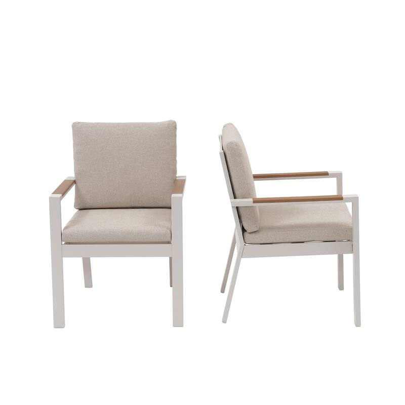 Outdoor Aluminum Dining Chair, Rust-Proof Patio Dining Chairs with Removable Cushions & Faux Wood Armrests