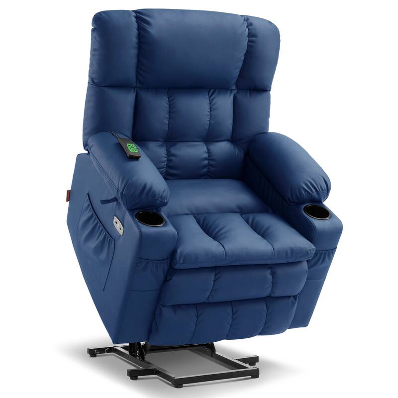 MCombo Medium Dual Motor Power Lift Recliner Chair Infinite Position, Massage and Heat, Extended Footrest, Faux Leather 7890 - Blue