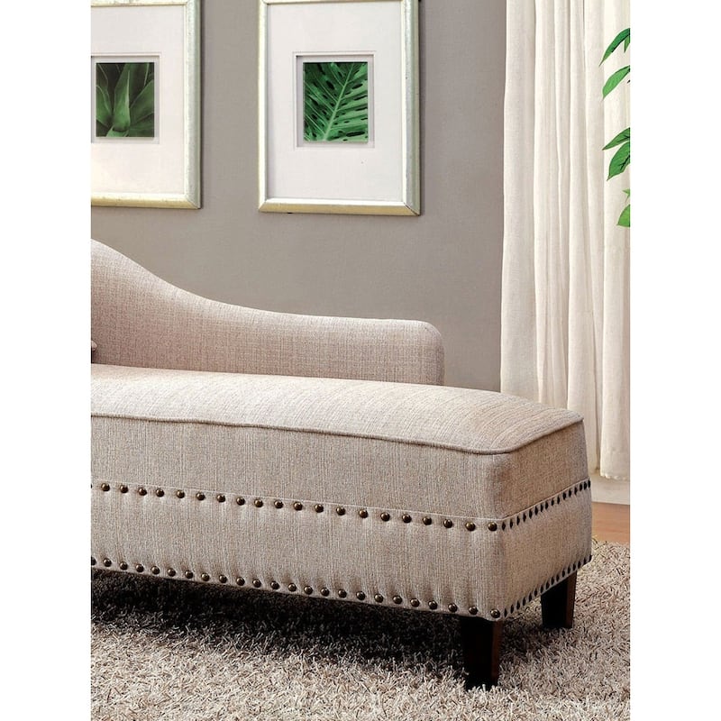 Modern Contemporary 1pc Chaise Beige Linen Like Fabric Nailhead Trim Living Room Bench Pillow