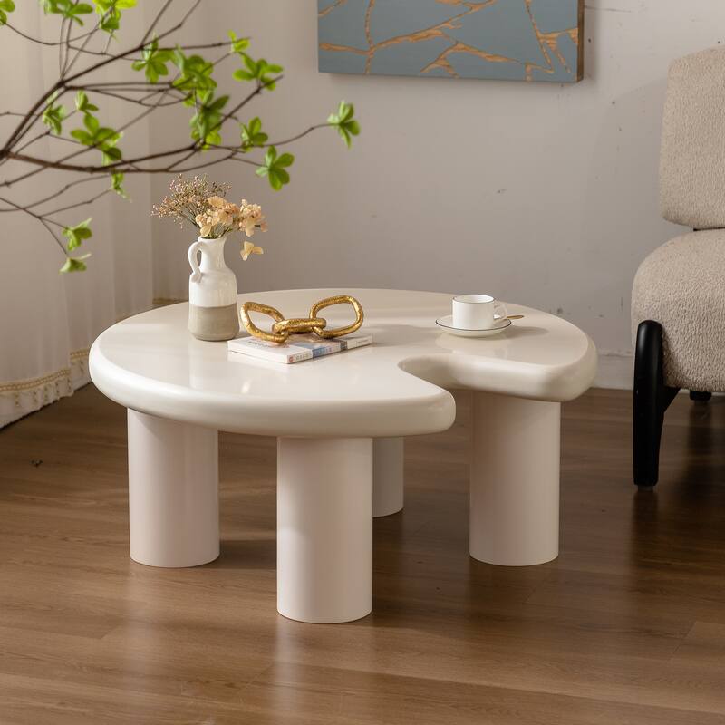 50.4" Two‑Piece Coffee Table with White Round Tops & Rounded Edges